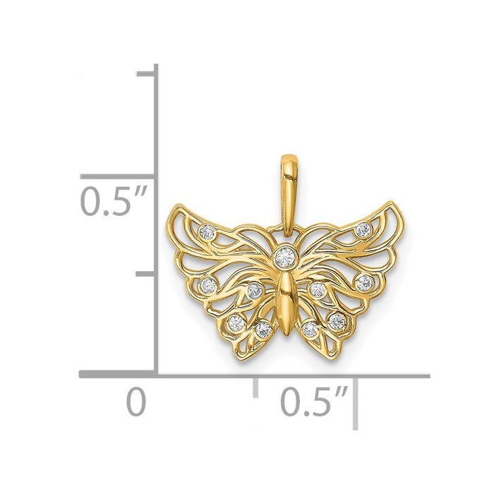 Million Charms 14K Yellow Gold Themed (Cubic Zirconia) CZ Butterfly Pendant