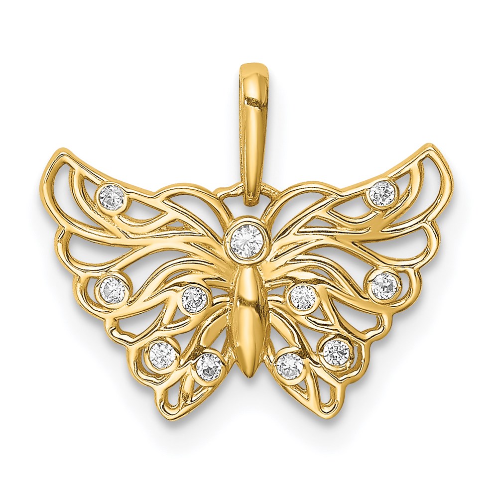Million Charms 14K Yellow Gold Themed (Cubic Zirconia) CZ Butterfly Pendant