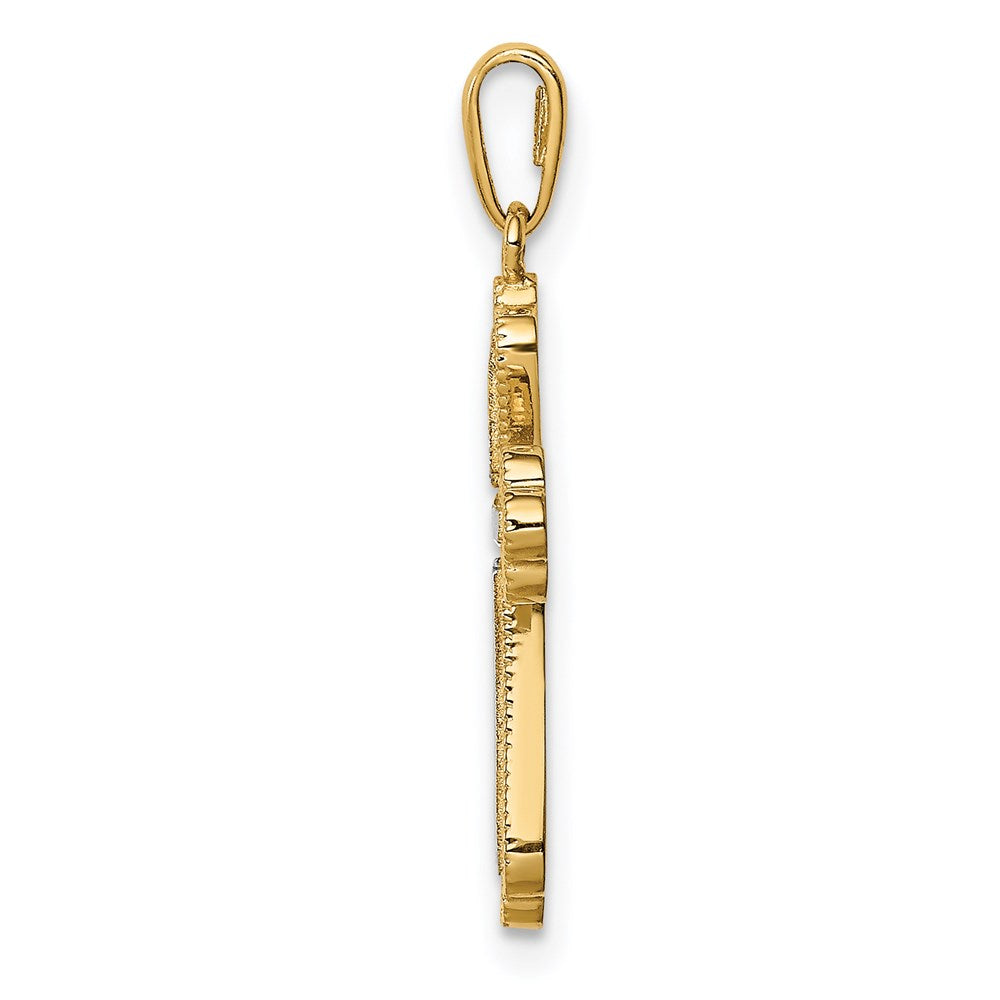 Million Charms 14K Yellow Gold Themed With Rhodium-plated (Cubic Zirconia) CZ Relgious Cross Pendant
