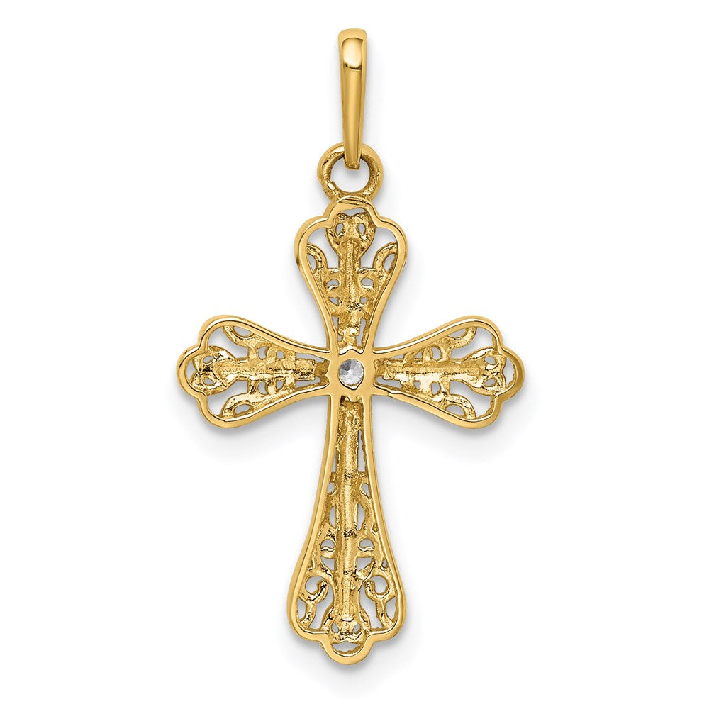 Million Charms 14K Yellow Gold Themed With Rhodium-plated (Cubic Zirconia) CZ Relgious Cross Pendant