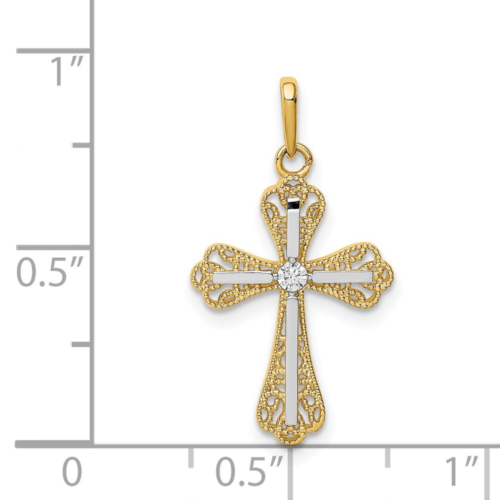 Million Charms 14K Yellow Gold Themed With Rhodium-plated (Cubic Zirconia) CZ Relgious Cross Pendant