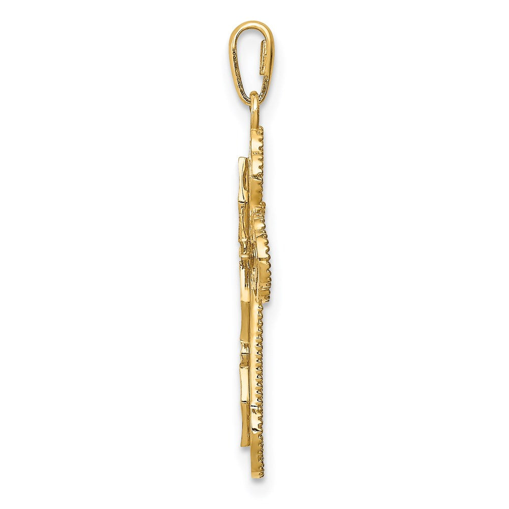 Million Charms 14K Yellow Gold Themed (Cubic Zirconia) CZ Diamond-Cut Relgious Cross Pendant