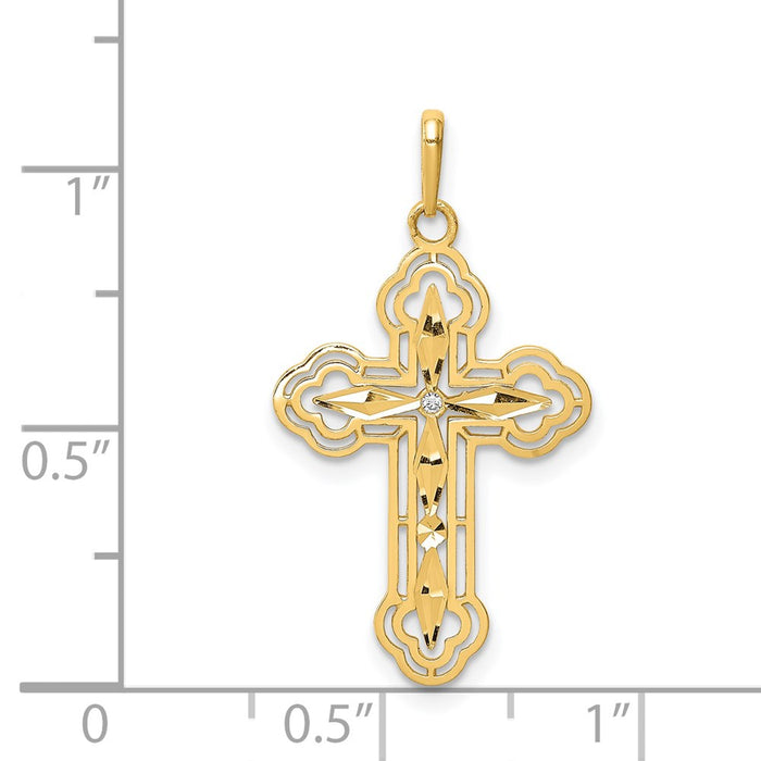 Million Charms 14K Yellow Gold Themed (Cubic Zirconia) CZ Diamond-Cut Relgious Cross Pendant
