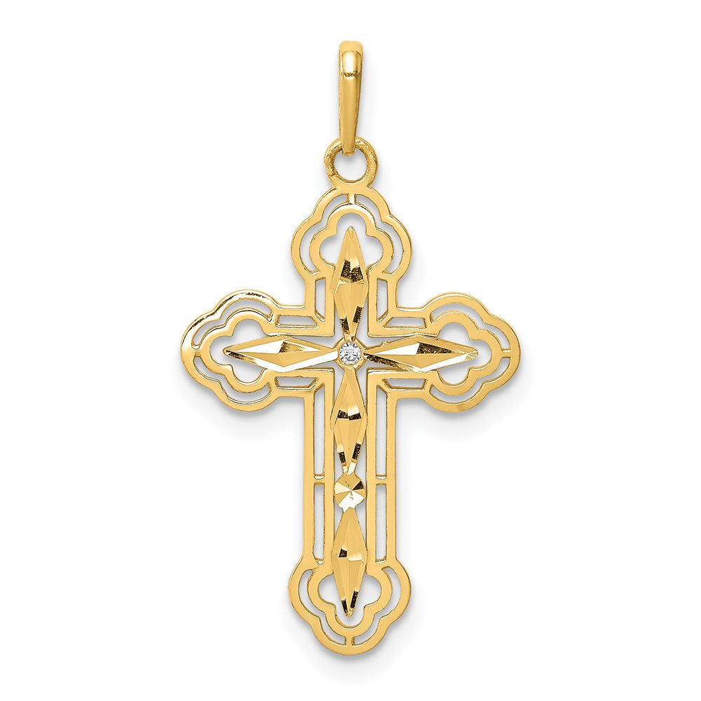 Million Charms 14K Yellow Gold Themed (Cubic Zirconia) CZ Diamond-Cut Relgious Cross Pendant