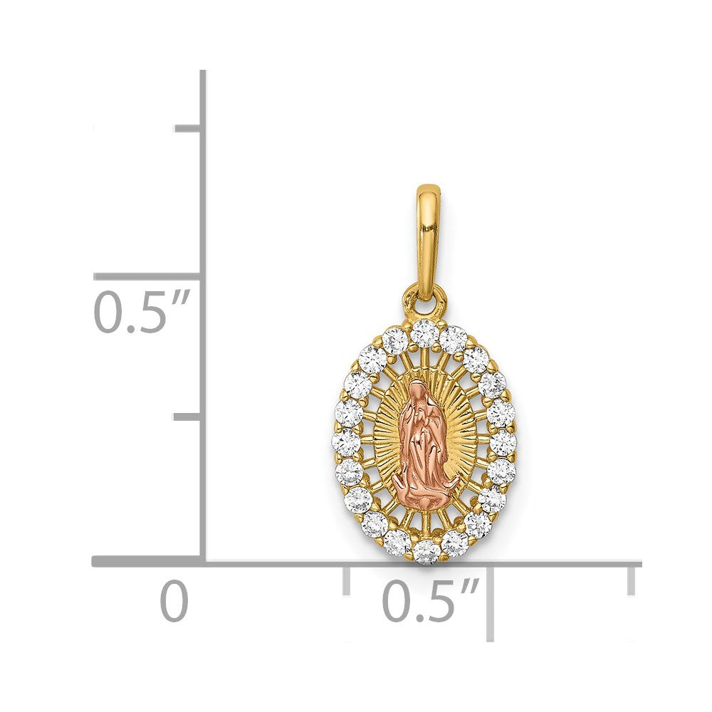 Million Charms 14K Two-Tone Relgious Our Lady Of Guadalupe (Cubic Zirconia) CZ Pendant