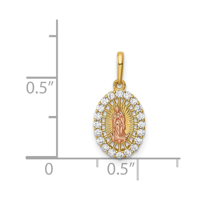 Million Charms 14K Two-Tone Relgious Our Lady Of Guadalupe (Cubic Zirconia) CZ Pendant