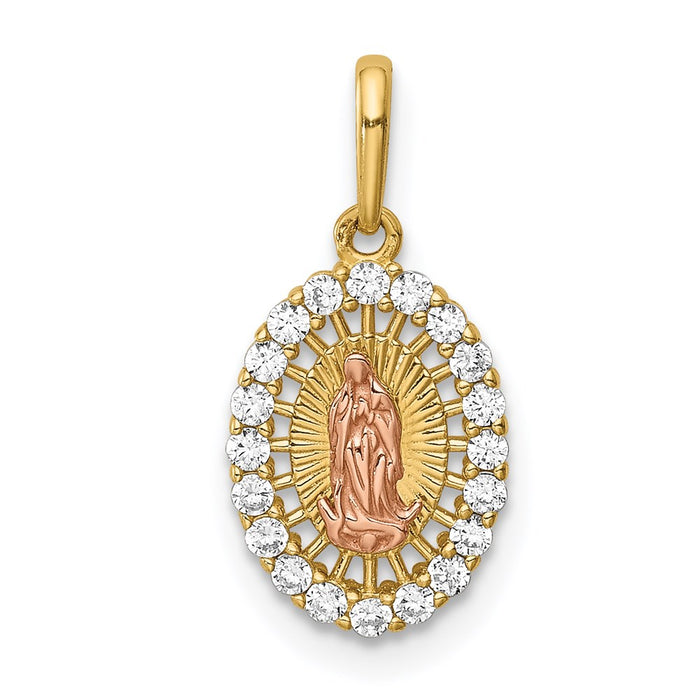 Million Charms 14K Two-Tone Relgious Our Lady Of Guadalupe (Cubic Zirconia) CZ Pendant