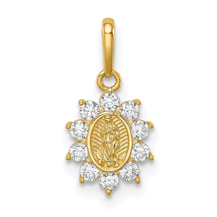 Million Charms 14K Yellow Gold Themed Relgious Our Lady Of Guadalupe (Cubic Zirconia) CZ Pendant