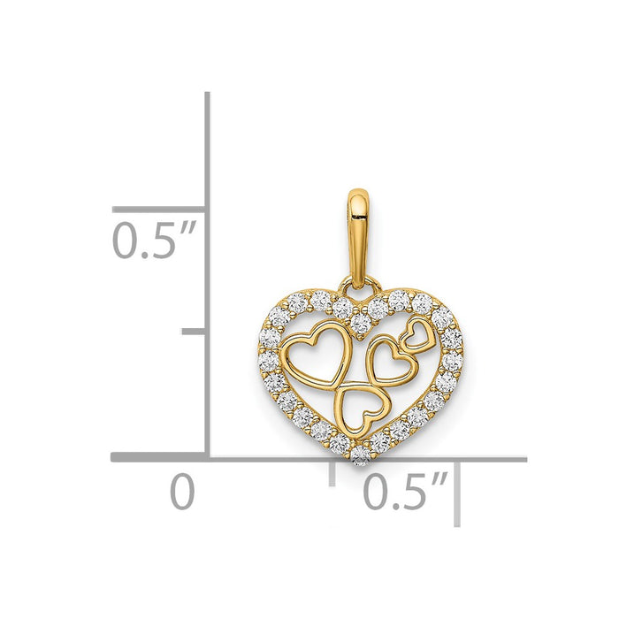 Million Charms 14K Yellow Gold Themed Hearts (Cubic Zirconia) CZ Pendant