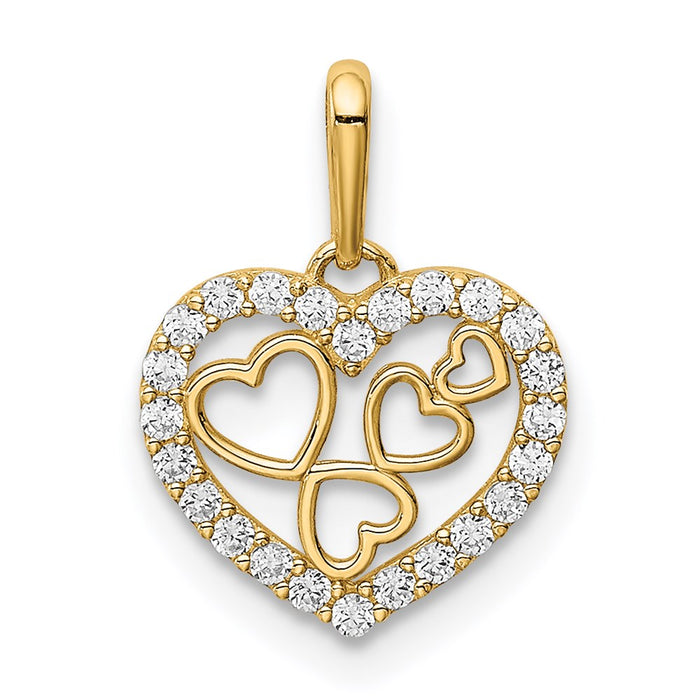 Million Charms 14K Yellow Gold Themed Hearts (Cubic Zirconia) CZ Pendant