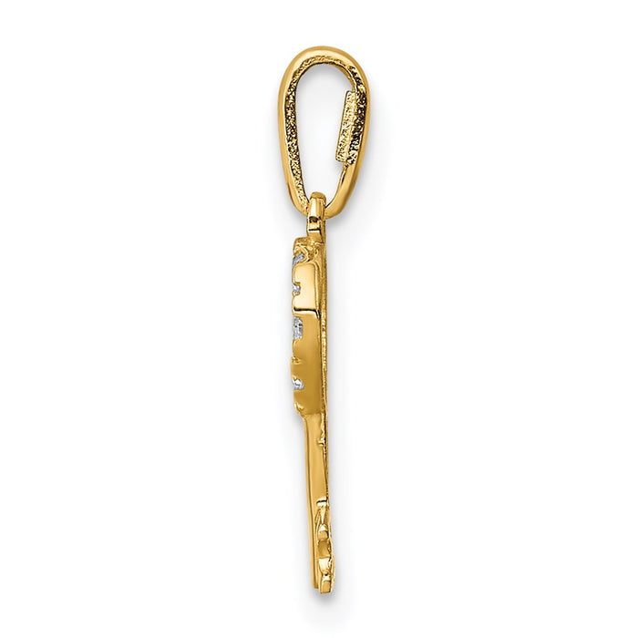 Million Charms 14K Yellow Gold Themed (Cubic Zirconia) CZ Key Dangle Pendant