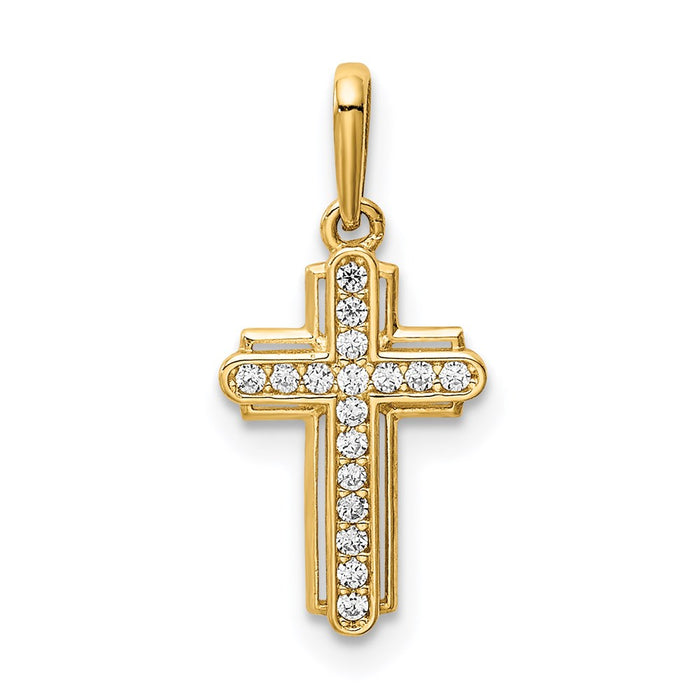 Million Charms 14K Yellow Gold Themed Relgious Cross (Cubic Zirconia) CZ Pendant
