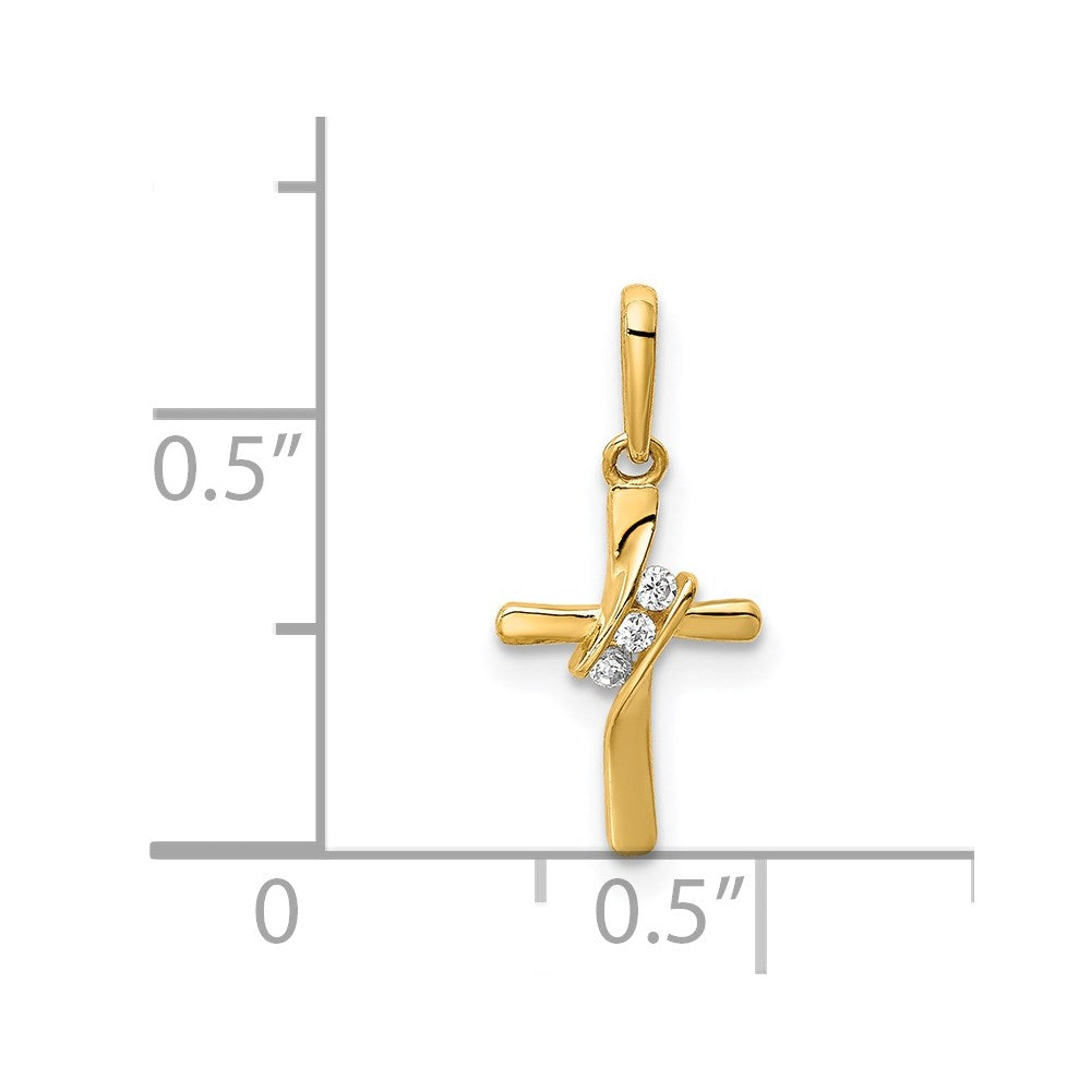Million Charms 14K Yellow Gold Themed (Cubic Zirconia) CZ Twisted Relgious Cross Pendant