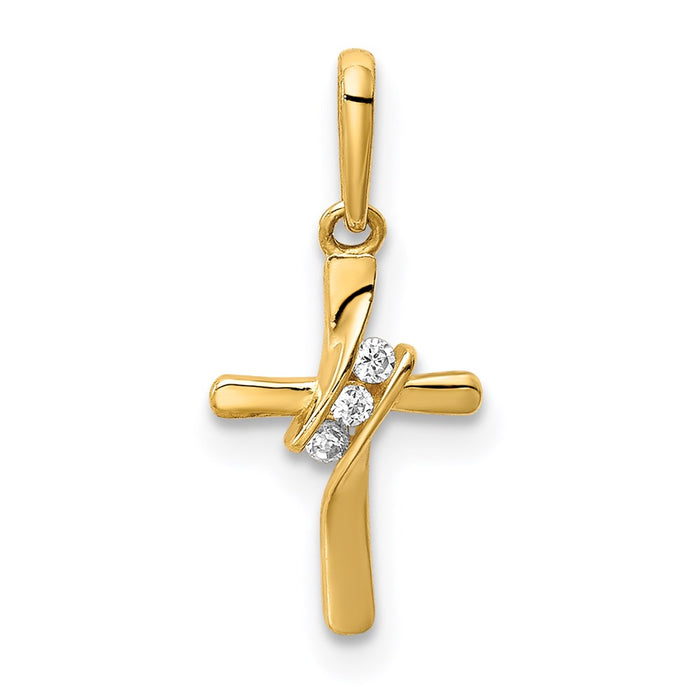 Million Charms 14K Yellow Gold Themed (Cubic Zirconia) CZ Twisted Relgious Cross Pendant