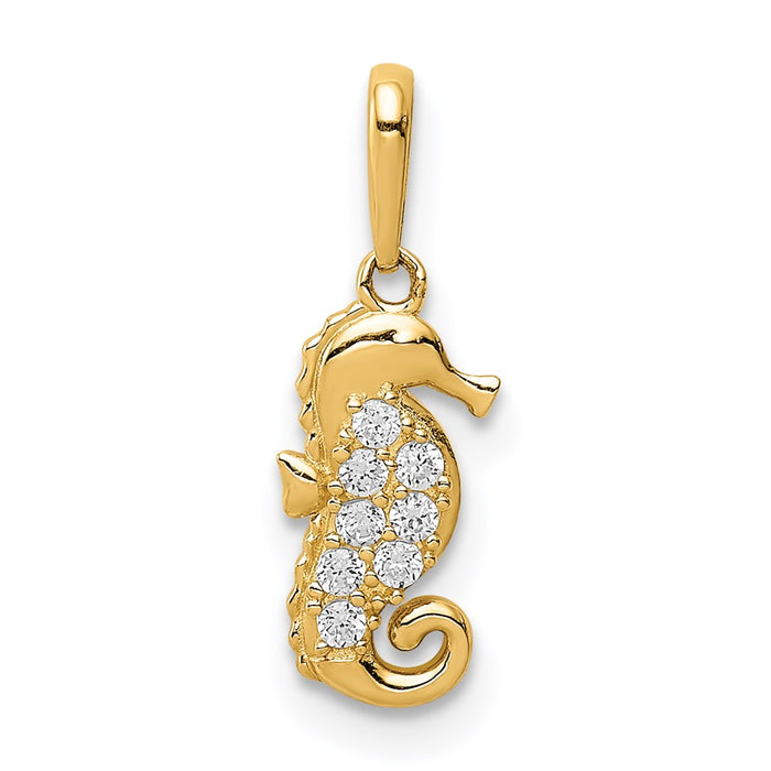 Million Charms 14K Yellow Gold Themed (Cubic Zirconia) CZ Nautical Seahorse Pendant