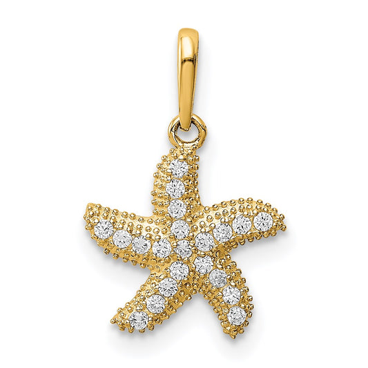 Million Charms 14K Yellow Gold Themed (Cubic Zirconia) CZ Nautical Starfish Pendant