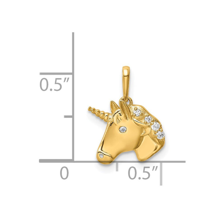 Million Charms 14K Yellow Gold Themed Unicorn (Cubic Zirconia) CZ Pendant
