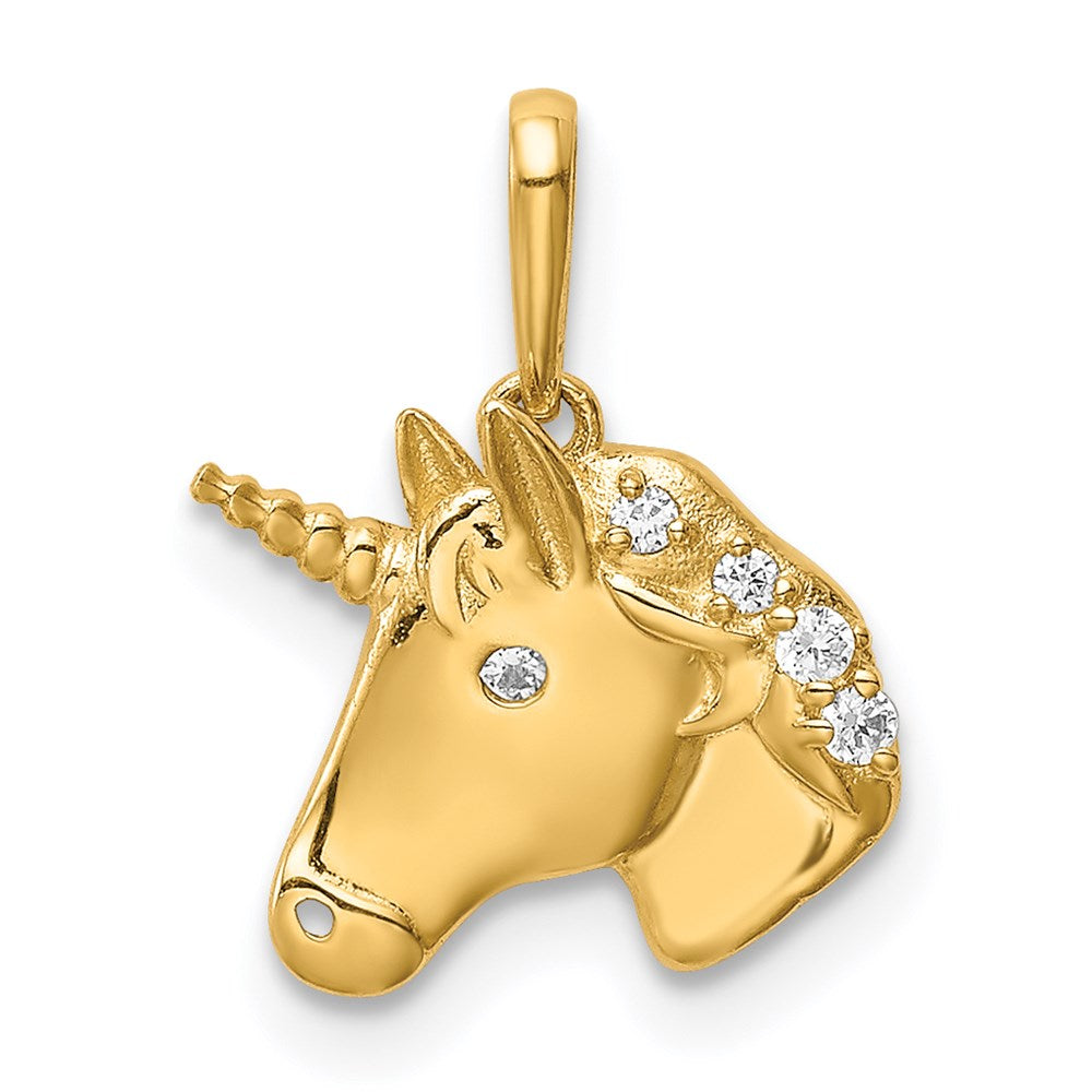 Million Charms 14K Yellow Gold Themed Unicorn (Cubic Zirconia) CZ Pendant