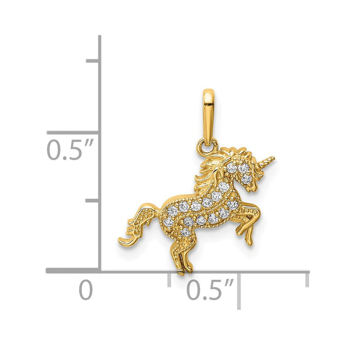 Million Charms 14K Yellow Gold Themed Rearing Unicorn (Cubic Zirconia) CZ Pendant