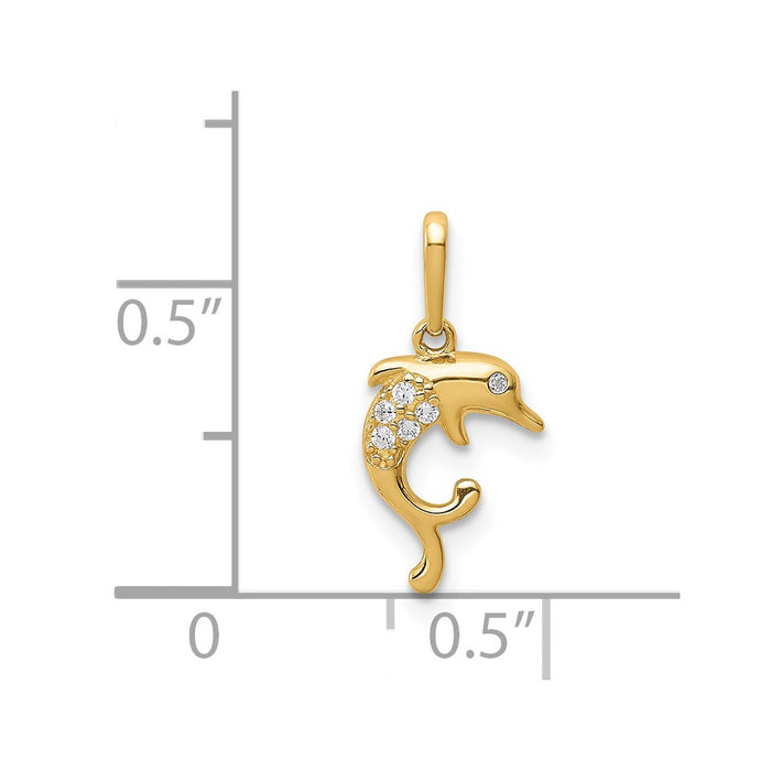 Million Charms 14K Yellow Gold Themed Dolphin (Cubic Zirconia) CZ Pendant