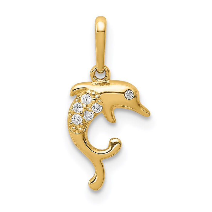 Million Charms 14K Yellow Gold Themed Dolphin (Cubic Zirconia) CZ Pendant