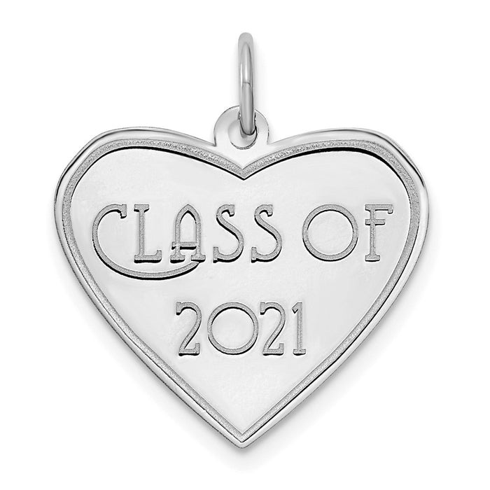 Million Charms 14K White Gold  Class of 2021 Graduation Heart Necklace Charm Pendant