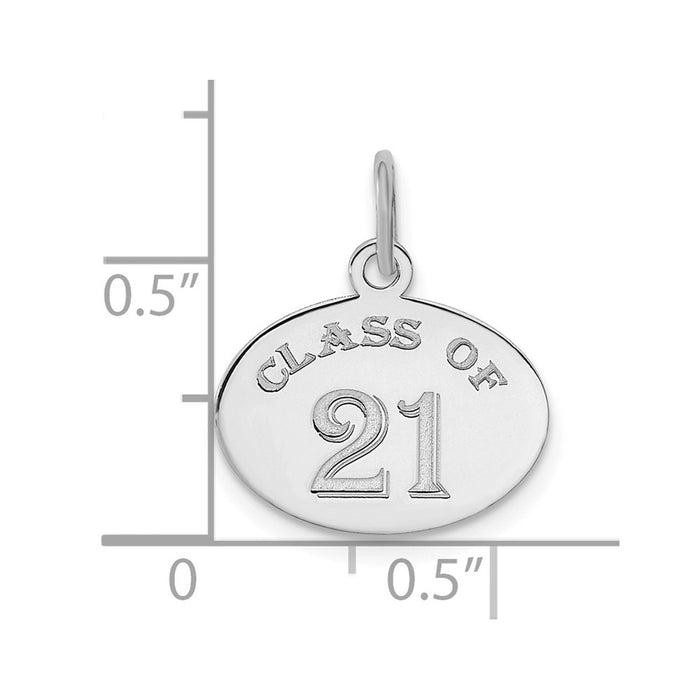 Million Charms 14K White Gold  Oval CLASS OF 2021 Graduation Necklace Charm Pendant