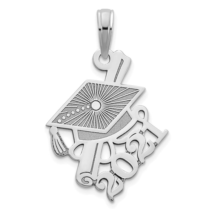 Million Charms 14K White Gold  Graduations Cap and Slanted Diploma 2021 Necklace Charm Pendant