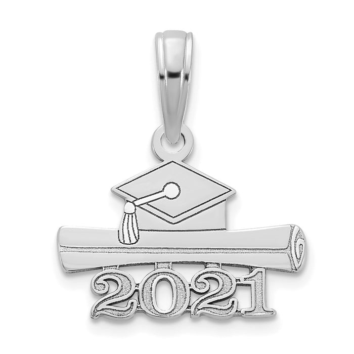 Million Charms 14K White Gold  2021 Graduation Cap and Diploma Necklace Charm Pendant