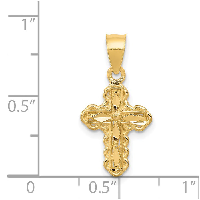 Million Charms 14K Yellow Gold Themed Small Diamond-Cut Relgious Cross Charm