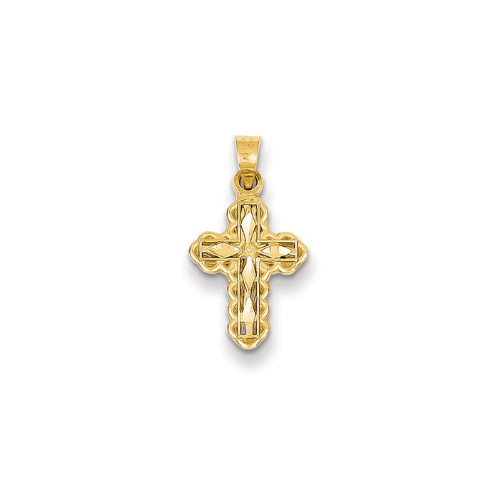 Million Charms 14K Yellow Gold Themed Small Diamond-Cut Relgious Cross Charm