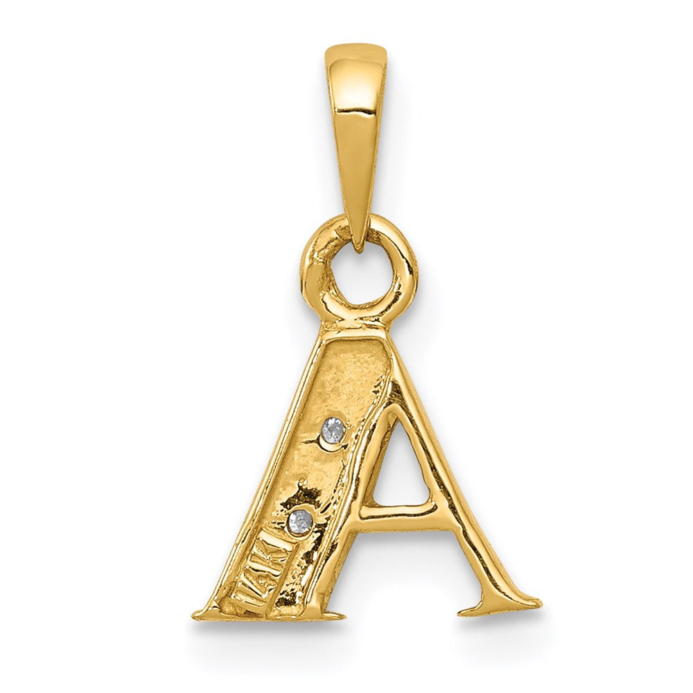 Million Charms 14K Yellow Gold Themed, Rhodium-plated Polished .01Ct Diamond Alphabet Letter Initial A Pendant