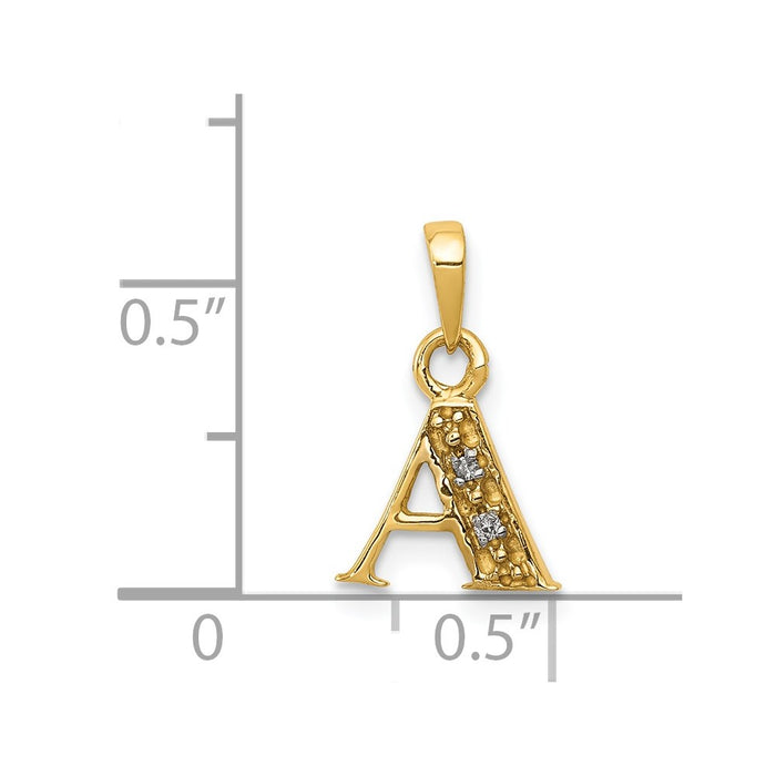 Million Charms 14K Yellow Gold Themed, Rhodium-plated Polished .01Ct Diamond Alphabet Letter Initial A Pendant