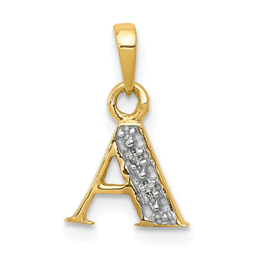 Million Charms 14K Yellow Gold Themed, Rhodium-plated Polished .01Ct Diamond Alphabet Letter Initial A Pendant