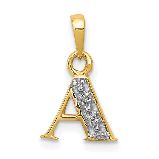 Million Charms 14K Yellow Gold Themed, Rhodium-plated Polished .01Ct Diamond Alphabet Letter Initial A Pendant