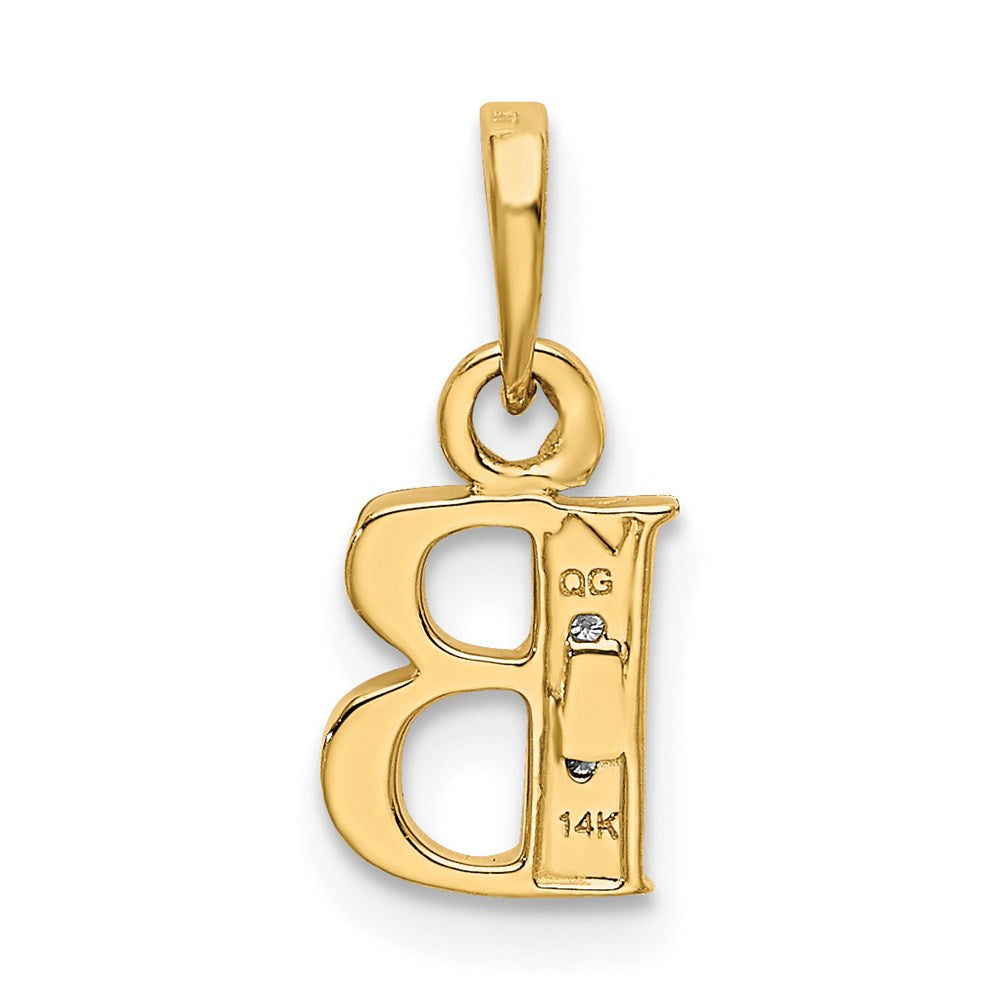 Million Charms 14K Yellow Gold Themed, Rhodium-plated Polished .01Ct Diamond Alphabet Letter Initial B Pendant