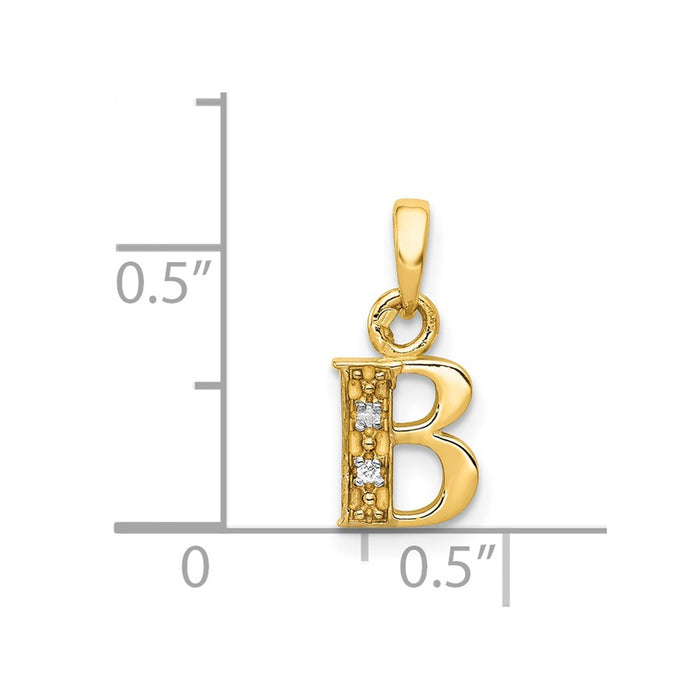 Million Charms 14K Yellow Gold Themed, Rhodium-plated Polished .01Ct Diamond Alphabet Letter Initial B Pendant