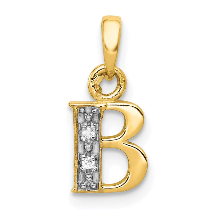 Million Charms 14K Yellow Gold Themed, Rhodium-plated Polished .01Ct Diamond Alphabet Letter Initial B Pendant