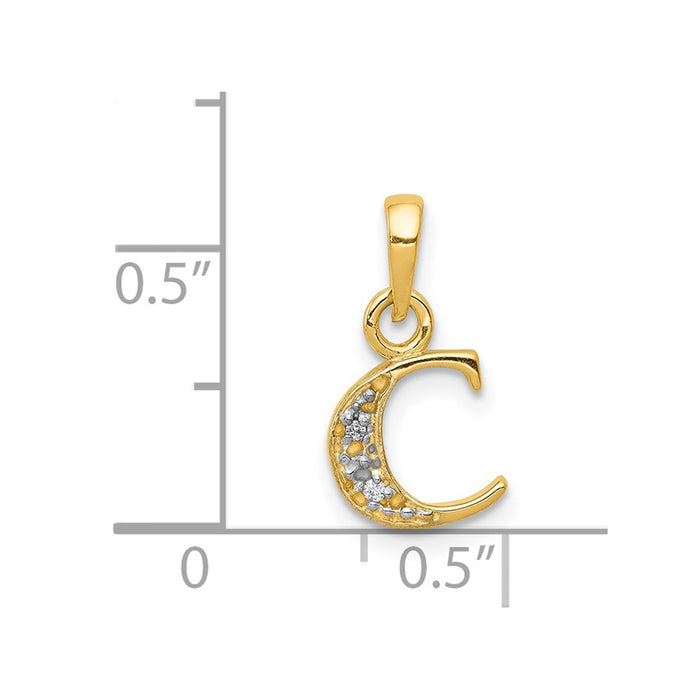 Million Charms 14K Yellow Gold Themed, Rhodium-plated Polished .01Ct Diamond Alphabet Letter Initial C Pendant