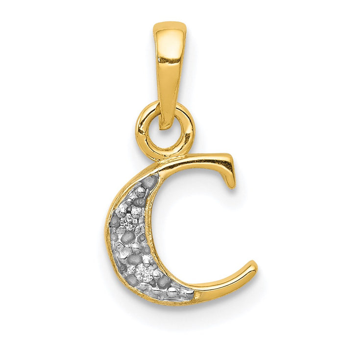 Million Charms 14K Yellow Gold Themed, Rhodium-plated Polished .01Ct Diamond Alphabet Letter Initial C Pendant
