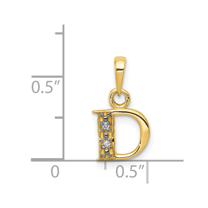 Million Charms 14K Yellow Gold Themed, Rhodium-plated Polished .01Ct Diamond Alphabet Letter Initial D Pendant