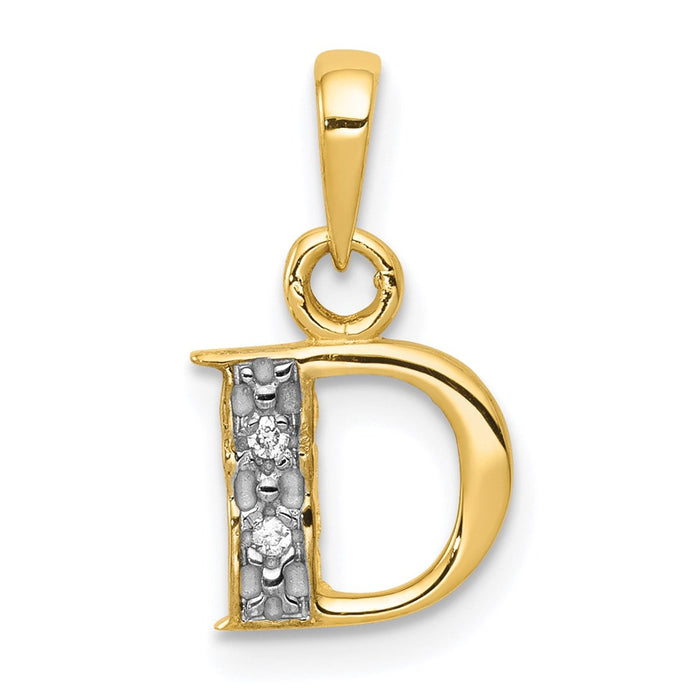 Million Charms 14K Yellow Gold Themed, Rhodium-plated Polished .01Ct Diamond Alphabet Letter Initial D Pendant