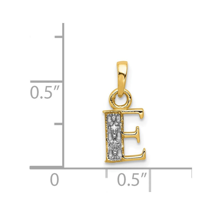 Million Charms 14K Yellow Gold Themed, Rhodium-plated Polished .01Ct Diamond Alphabet Letter Initial E Charm