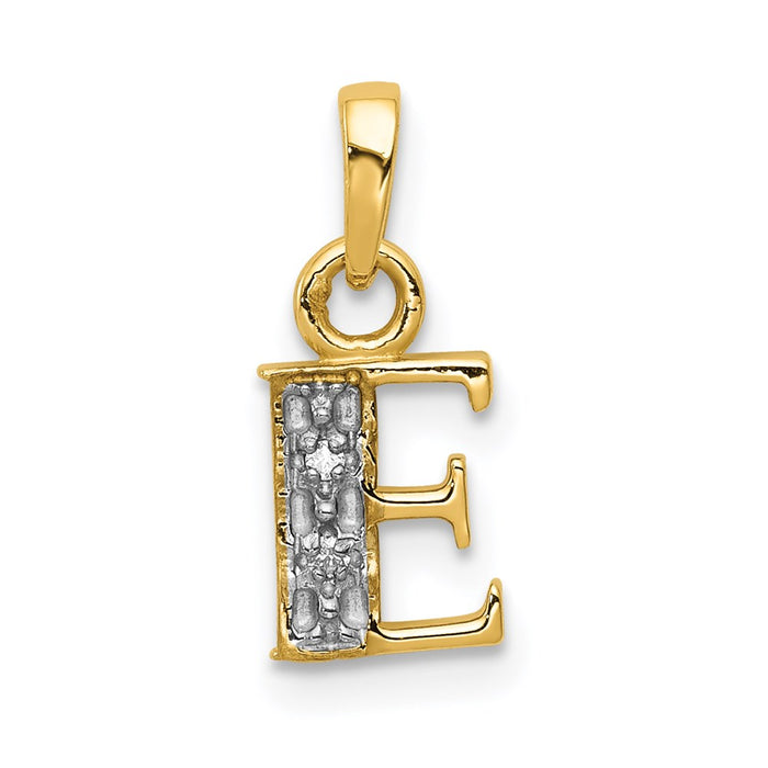 Million Charms 14K Yellow Gold Themed, Rhodium-plated Polished .01Ct Diamond Alphabet Letter Initial E Charm