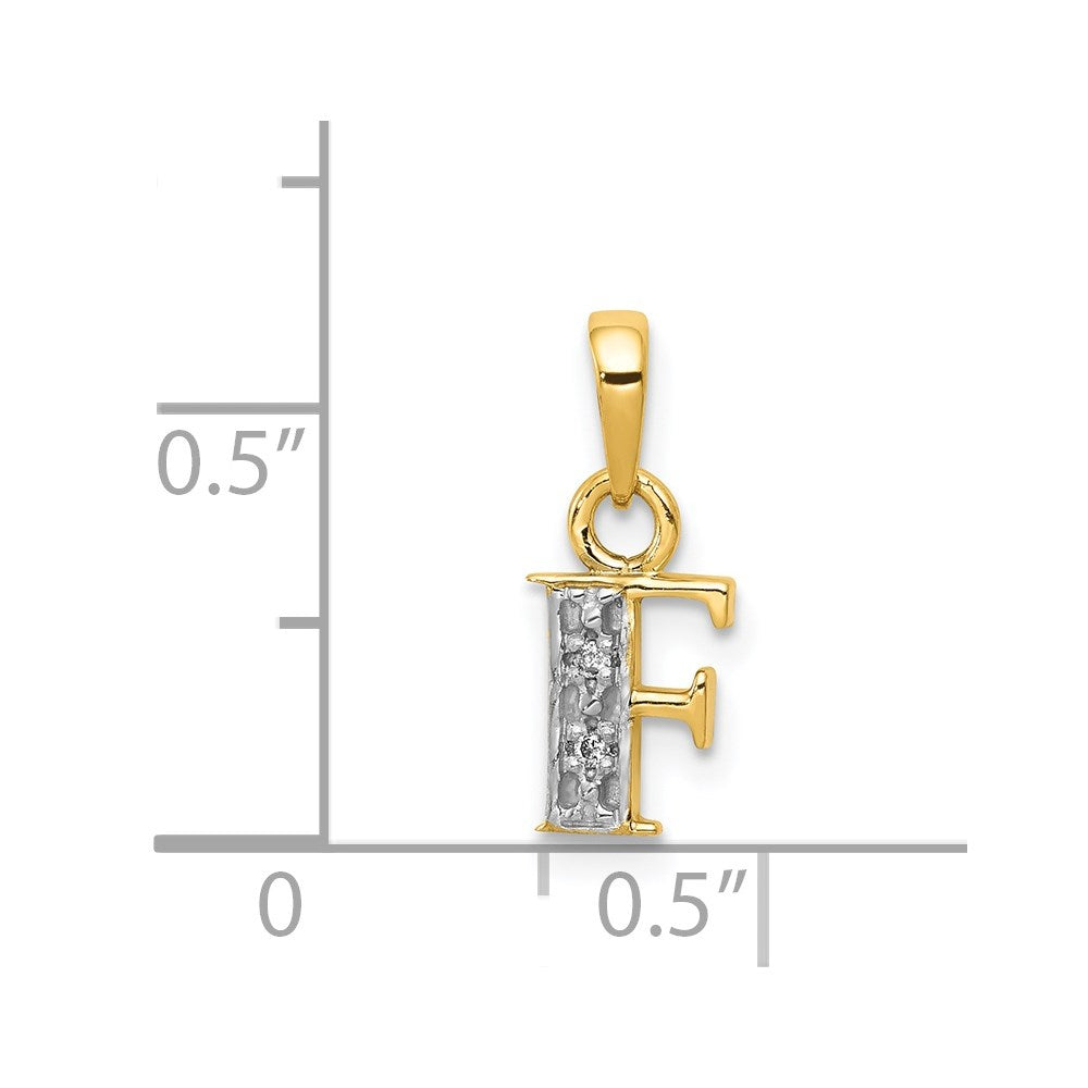 Million Charms 14K Yellow Gold Themed, Rhodium-plated Polished .01Ct Diamond Alphabet Letter Initial F Charm