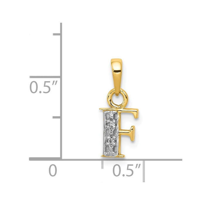 Million Charms 14K Yellow Gold Themed, Rhodium-plated Polished .01Ct Diamond Alphabet Letter Initial F Charm