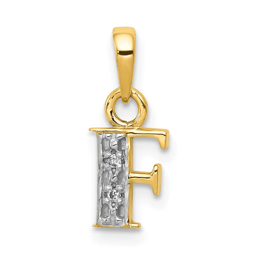 Million Charms 14K Yellow Gold Themed, Rhodium-plated Polished .01Ct Diamond Alphabet Letter Initial F Charm