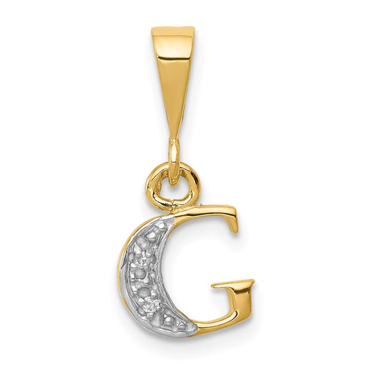 Million Charms 14K Yellow Gold Themed, Rhodium-plated Polished .01Ct Diamond Alphabet Letter Initial G Charm