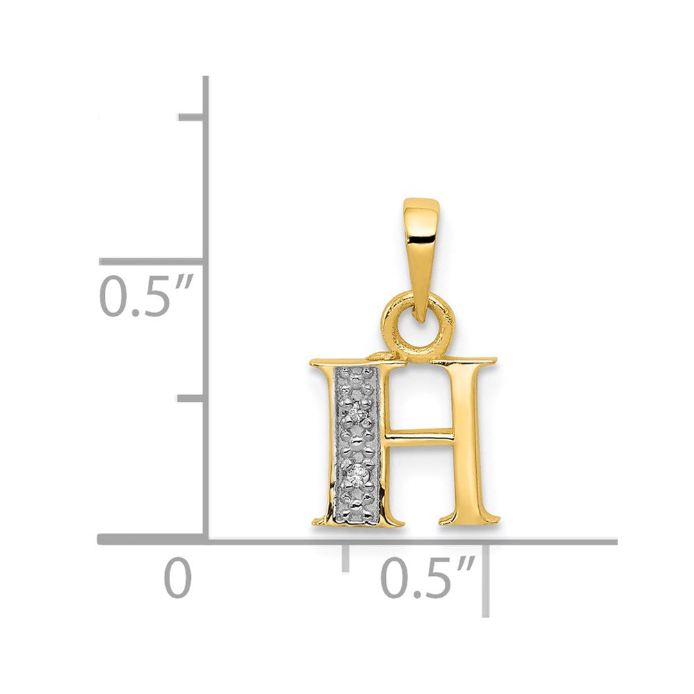 Million Charms 14K Yellow Gold Themed, Rhodium-plated Polished .01Ct Diamond Alphabet Letter Initial H Charm