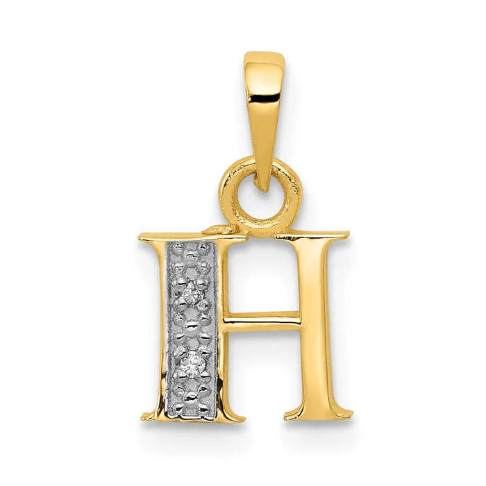 Million Charms 14K Yellow Gold Themed, Rhodium-plated Polished .01Ct Diamond Alphabet Letter Initial H Charm